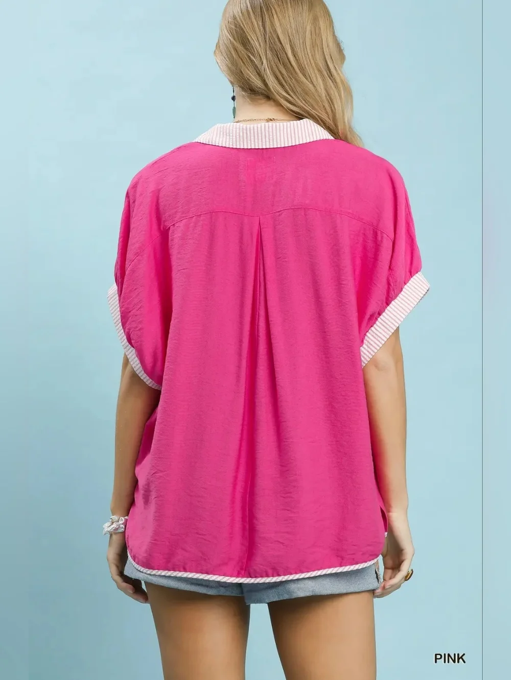 Umgee Oversized Contrast Stripe Trim Top - Picture 3 of 7